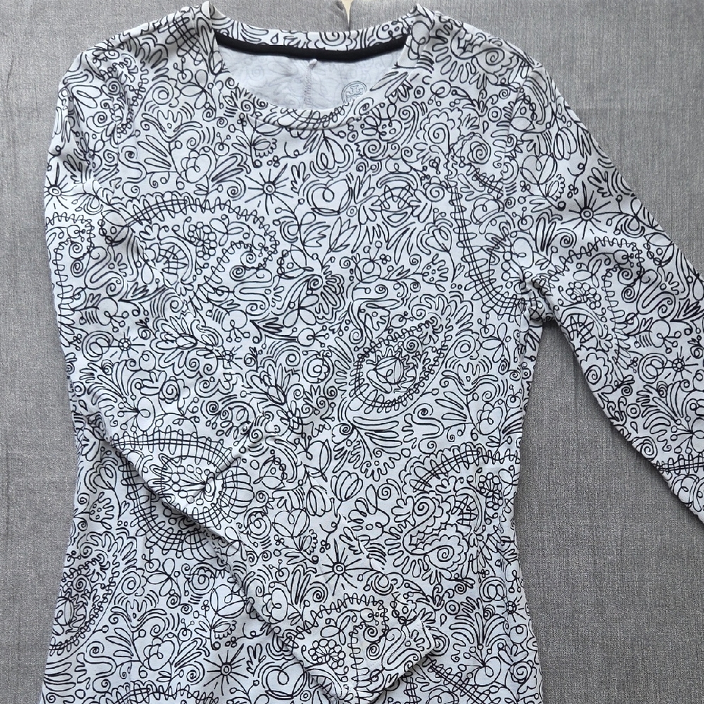 Tory Burch Black and White Patterned Long Sleeve Top